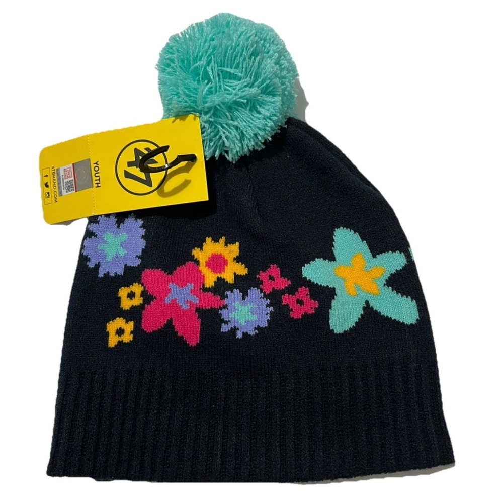 Youth Michigan Wolverines ’47 Brand Buttercup Beanie Hat NWT – Floral Knit Pom - Picture 2 of 5